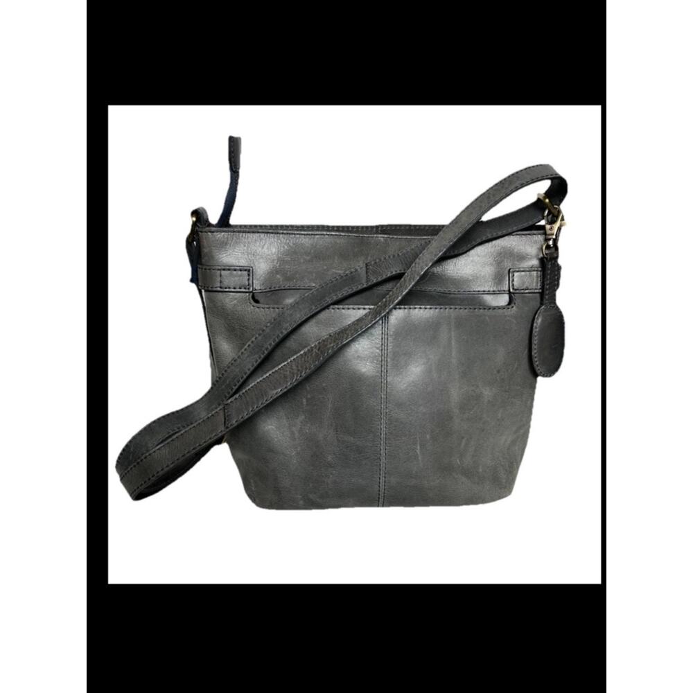 Born grey leather crossbody handbag front back and inside pockets - Picture 2 of 10